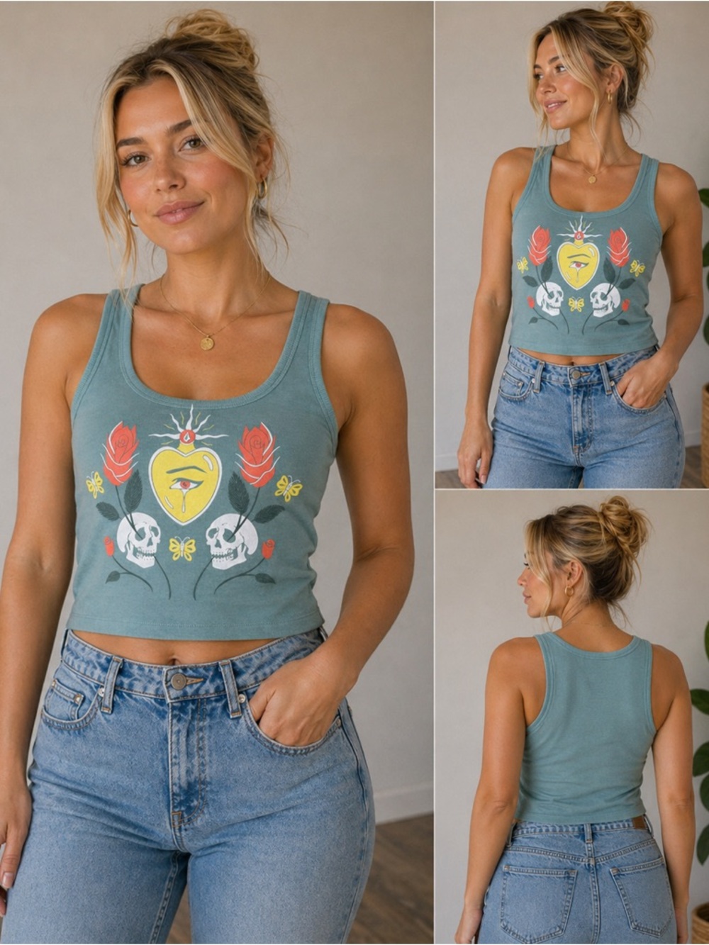 (A4) Volcom Sage Green Graphic Cropped Tank large